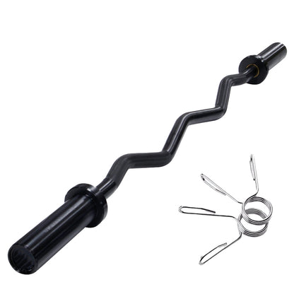 Olympic EZ Curl Bar 47'' – Chrome Steel Barbell for Bicep Curls, Squats & Hip Thrusts – 500lb Capacity + 2 Spring Collars