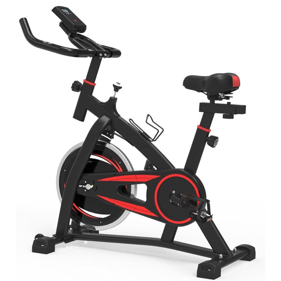Ultra-Quiet Cardio Exercise Bike with LCD Display - Stationary Spin Bike for Home Fitness - Adjustable Resistance Levels - Built-in Tablet Holder - Belt-Driven System - Comfort Padded Seat -