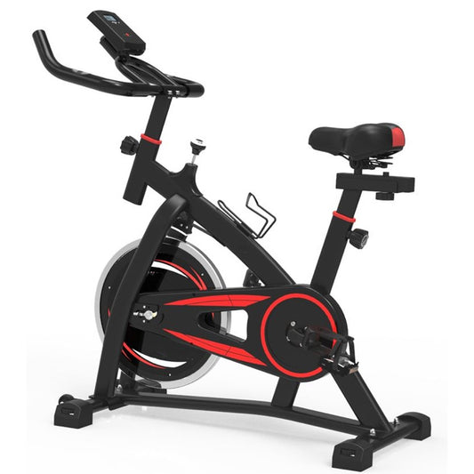 Ultra-Quiet Cardio Exercise Bike with LCD Display - Stationary Spin Bike for Home Fitness - Adjustable Resistance Levels - Built-in Tablet Holder - Belt-Driven System - Comfort Padded Seat -