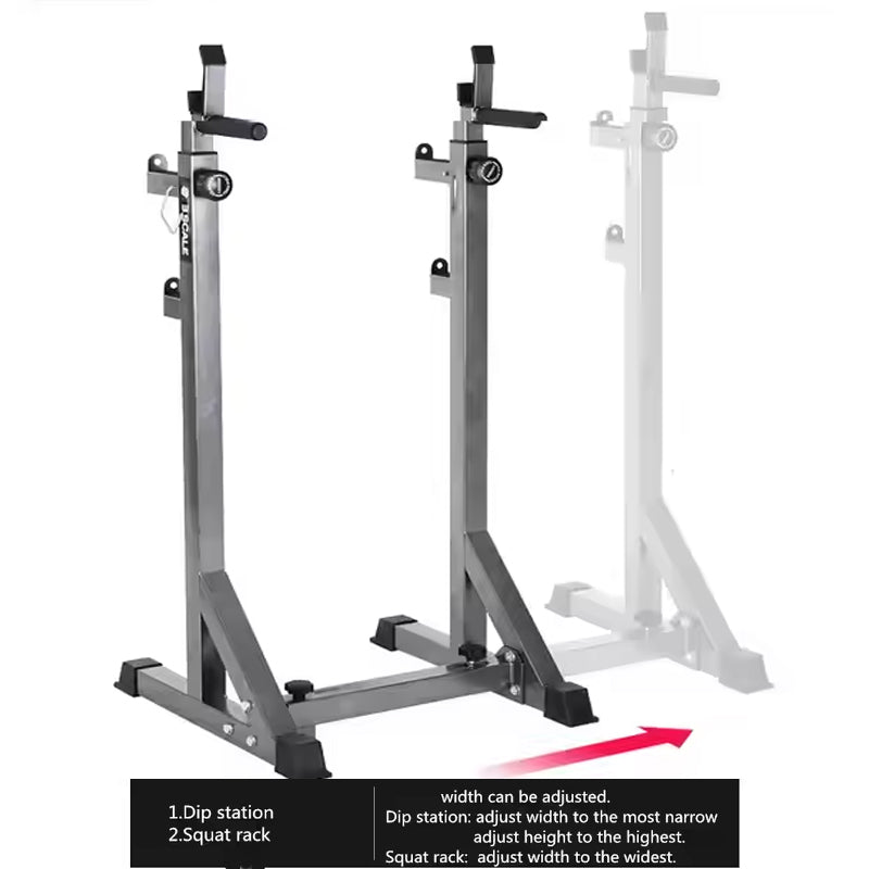 Half Squat Rack - Heavy-Duty Adjustable Barbell Stand with Dip Station & Spotters - 200KG Max Load - Home Gym Strength Training Equipment - Adjustable Height & Width - Professional Quality Steel