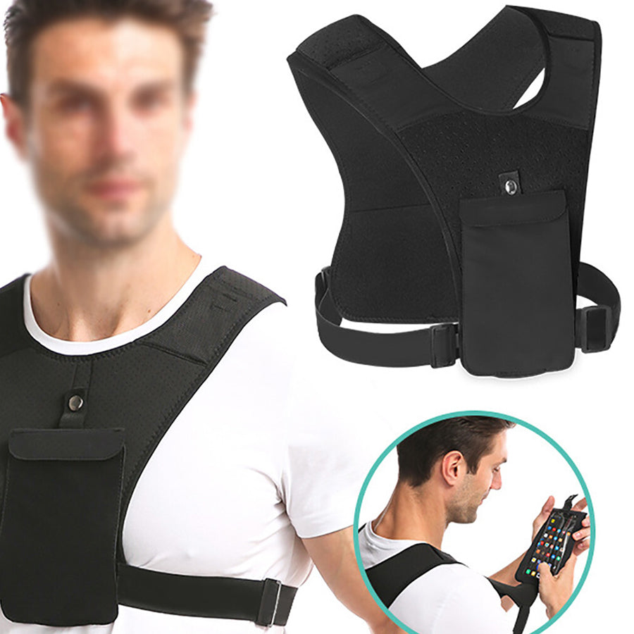 Adjustable Running Phone Holder Vest – Waterproof Chest Pouch with Key Clip | Lightweight, Reflective Running Gear for Men & Women | Zero Bounce Design