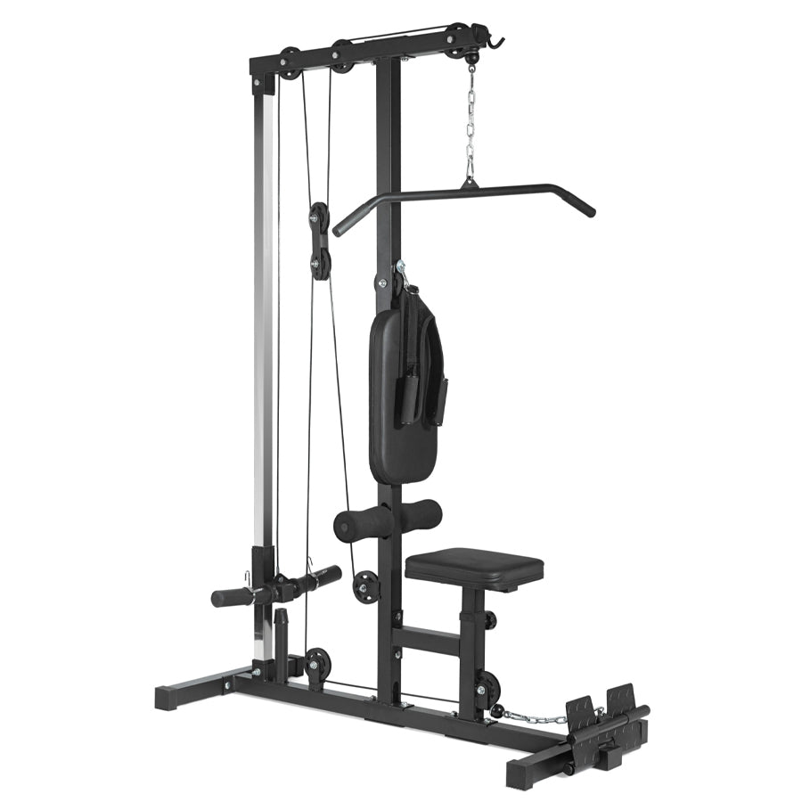 Professional LAT Pulldown Machine with Dual Pulley System - Adjustable Home Gym Cable Station for Back Strength Training - Complete Upper Body Workout Equipment for Home Fitness - Space-Saving Design