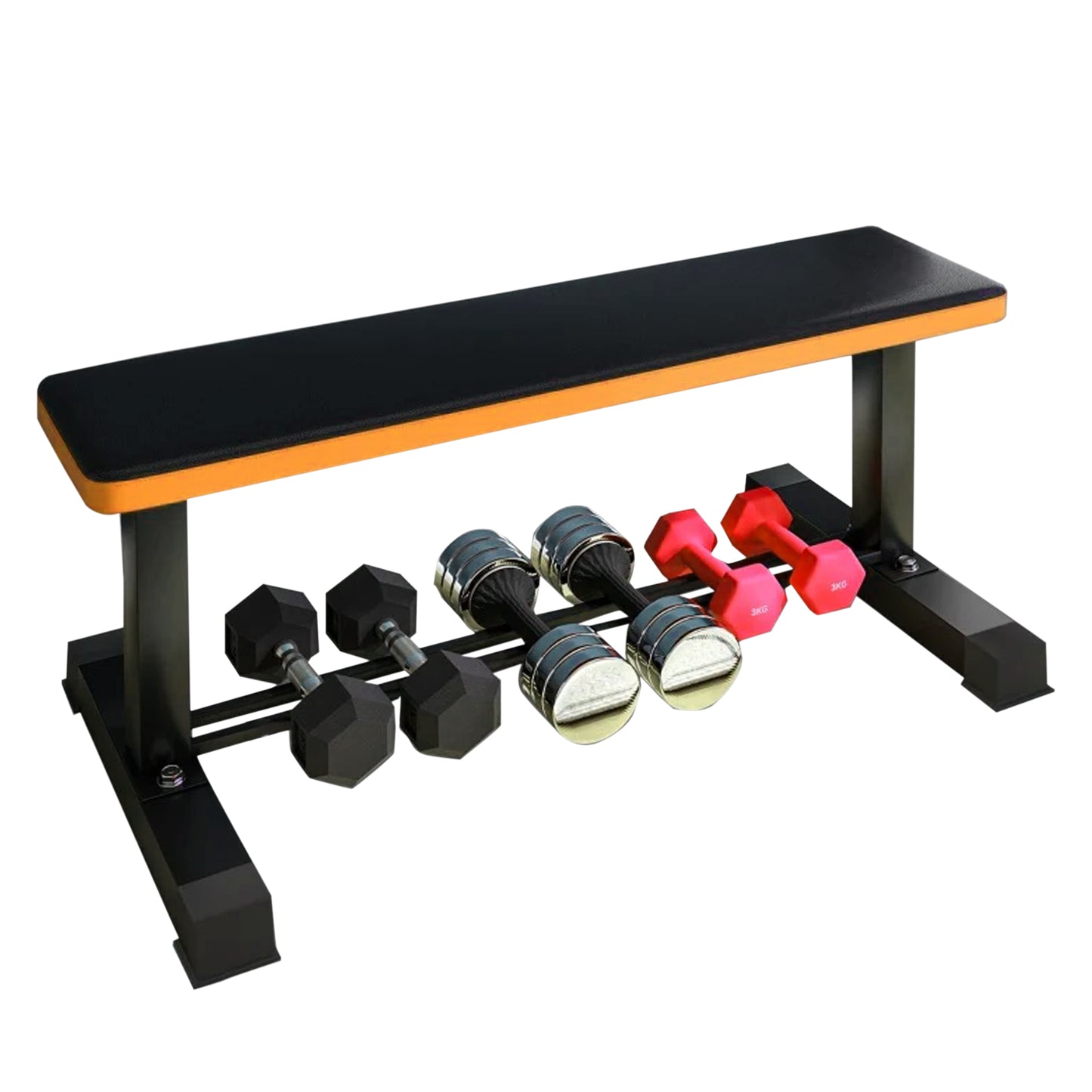 Heavy-Duty Flat Weight Bench with Dumbbell Rack – Durable Steel Workout Bench for Home Gym Strength Training, Compact Design for Dumbbell Storage & Lifting Exercises