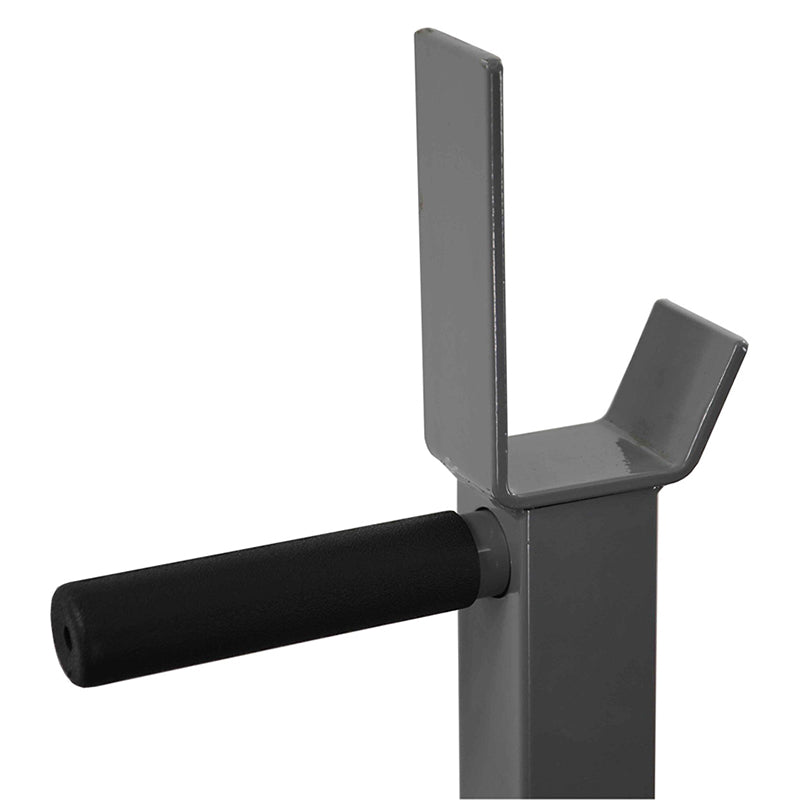 Metal stand with black handle on a white background