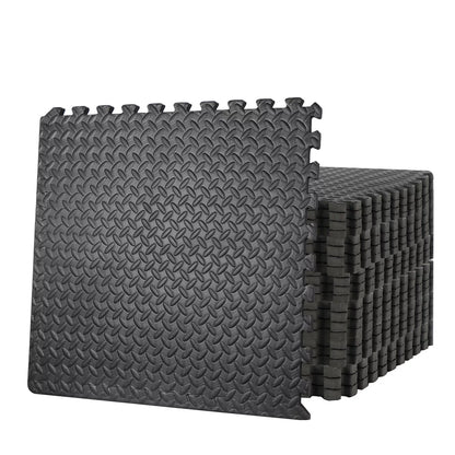 Premium Interlocking Exercise Mat - 10mm EVA Foam Puzzle Tiles - Professional Non-Slip Workout Flooring for Home Gym - Shock Absorbing Protective Floor Mat - Easy Assembly Black/Grey Design