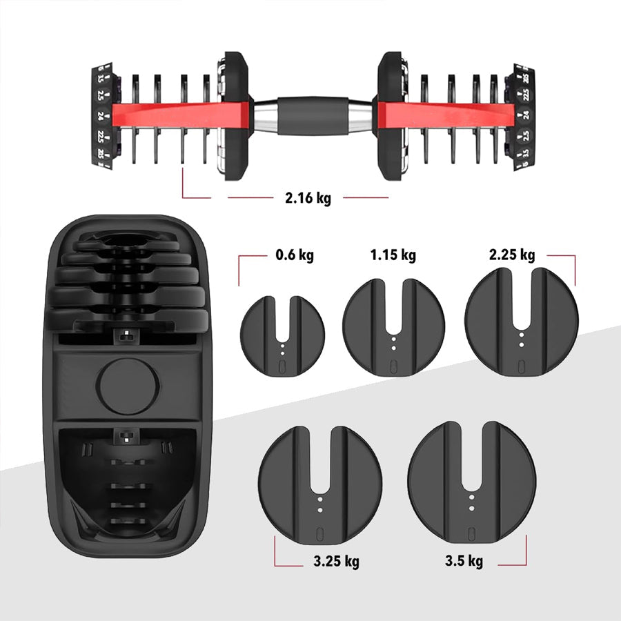 40kg Adjustable Dumbbell 17-in-1 System - Quick Dial Home Gym Equipment - Space-Saving Design - Multiple Weight Settings - Non-Slip Handle for Strength Training - Compact Home Workout Solution