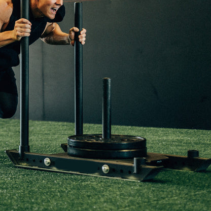Commercial Push/Pull Power Sled with 10m Sprint Mat – Folding Heavy-Duty Steel Sled for Speed, Agility & Strength Training | Olympic Plate Compatible