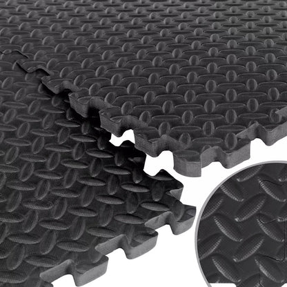 Premium Interlocking Exercise Mat - 10mm EVA Foam Puzzle Tiles - Professional Non-Slip Workout Flooring for Home Gym - Shock Absorbing Protective Floor Mat - Easy Assembly Black/Grey Design