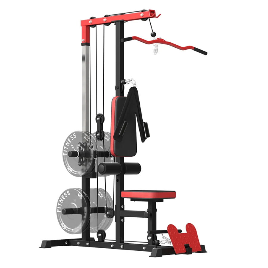 Professional LAT Pulldown Machine with Dual Pulley System - Adjustable Home Gym Cable Station for Back Strength Training - Complete Upper Body Workout Equipment for Home Fitness - Space-Saving Design