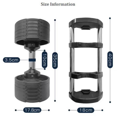 Round Adjustable Dumbbell – Solid Steel Weight | Single Unit | 24kg to 45kg Options | Rotatory Adjustment | Scratch-Resistant Home Gym Dumbbell