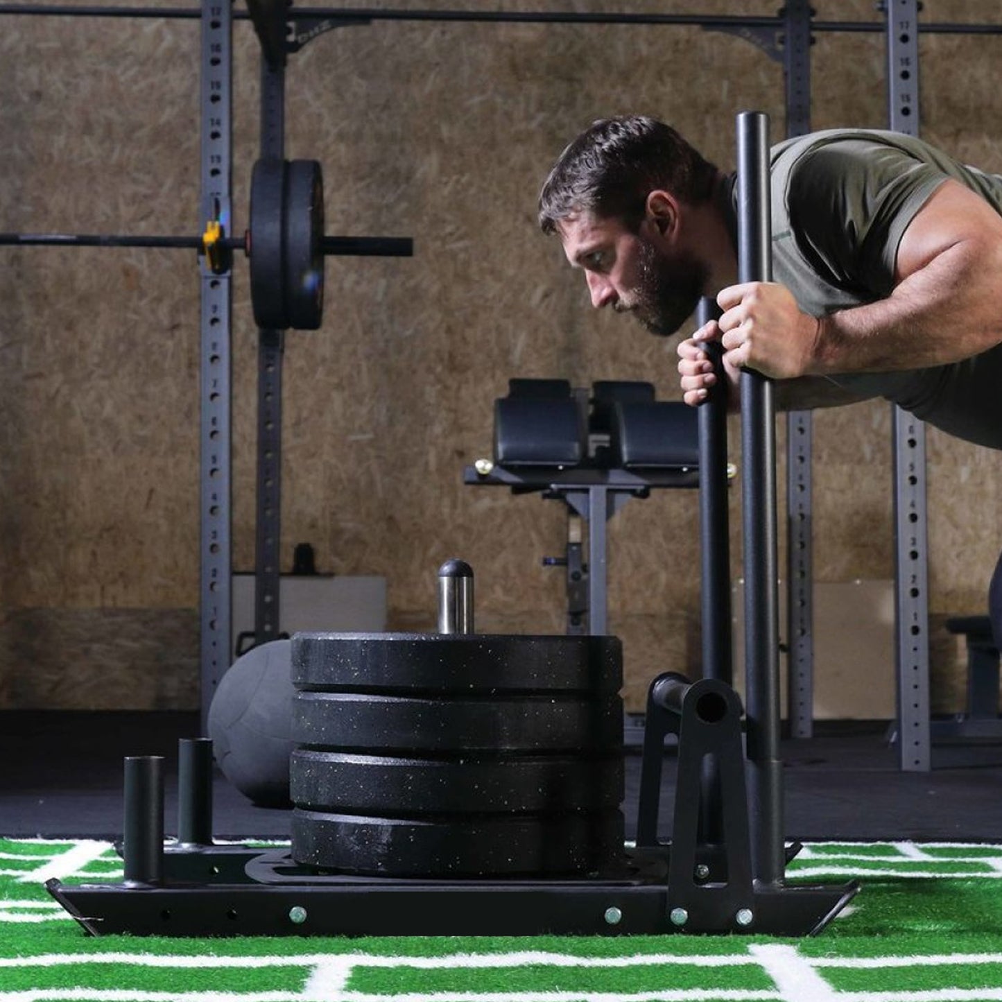 Commercial Push/Pull Power Sled with 10m Sprint Mat – Folding Heavy-Duty Steel Sled for Speed, Agility & Strength Training | Olympic Plate Compatible