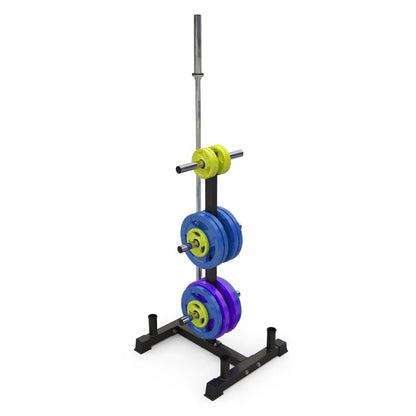 Heavy-Duty Olympic Weight Tree & 3-Tier Bar Stand - 200kg Capacity Gym Storage Rack for 2-Inch Plates - Home & Commercial Weight Organiser with Barbell Holders - Premium Black Steel Construction