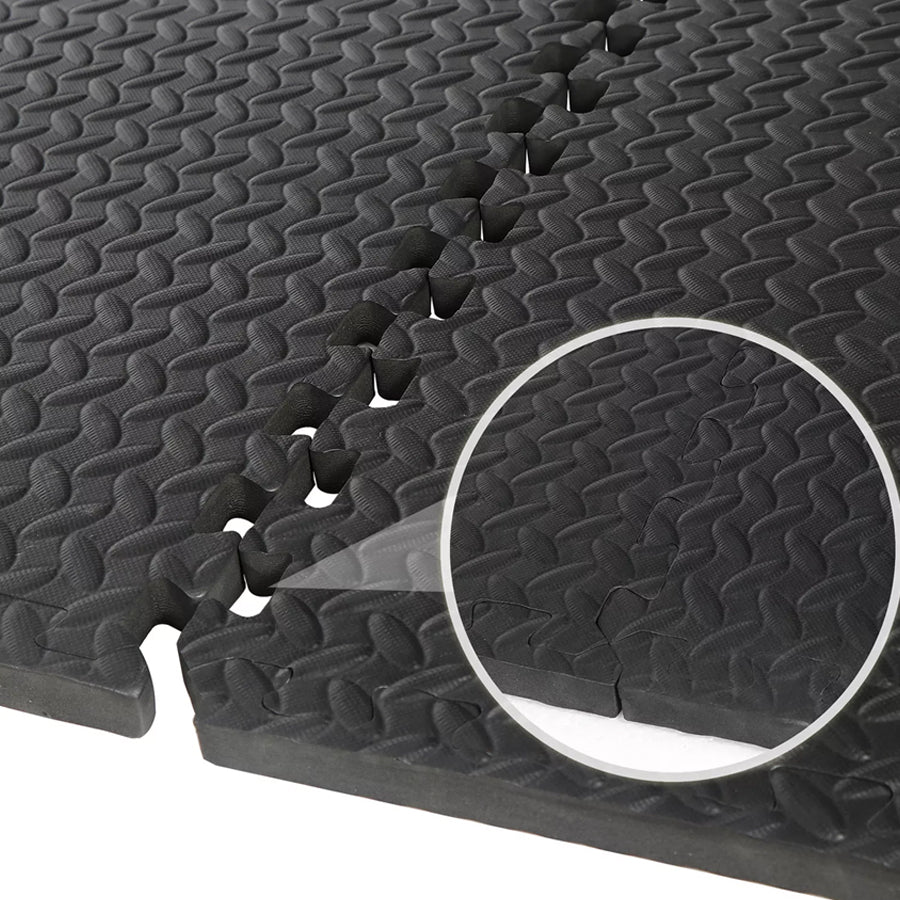 Premium Interlocking Exercise Mat - 10mm EVA Foam Puzzle Tiles - Professional Non-Slip Workout Flooring for Home Gym - Shock Absorbing Protective Floor Mat - Easy Assembly Black/Grey Design