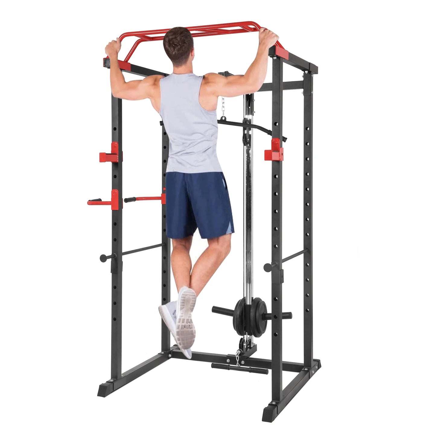 Professional Power Multi Cage with Integrated Cable Pulley System - Adjustable Height Strength Training Station with Heavy-Duty Steel Frame - Multi-Grip Pull-Up Bar for Complete Home Gym Workouts