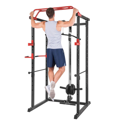 Professional Power Multi Cage with Integrated Cable Pulley System - Adjustable Height Strength Training Station with Heavy-Duty Steel Frame - Multi-Grip Pull-Up Bar for Complete Home Gym Workouts