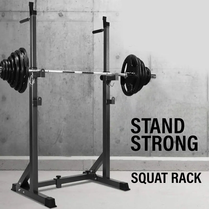 Half Squat Rack - Heavy-Duty Adjustable Barbell Stand with Dip Station & Spotters - 200KG Max Load - Home Gym Strength Training Equipment - Adjustable Height & Width - Professional Quality Steel