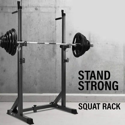 Half Squat Rack - Heavy-Duty Adjustable Barbell Stand with Dip Station & Spotters - 200KG Max Load - Home Gym Strength Training Equipment - Adjustable Height & Width - Professional Quality Steel