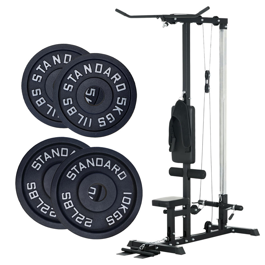 Professional LAT Pulldown Machine with Dual Pulley System - Adjustable Home Gym Cable Station for Back Strength Training - Complete Upper Body Workout Equipment for Home Fitness - Space-Saving Design