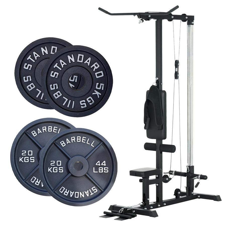 Professional LAT Pulldown Machine with Dual Pulley System - Adjustable Home Gym Cable Station for Back Strength Training - Complete Upper Body Workout Equipment for Home Fitness - Space-Saving Design