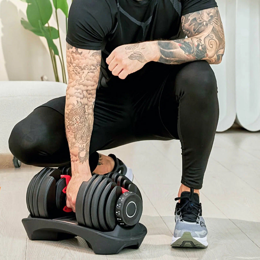 40kg Adjustable Dumbbell 17-in-1 System - Quick Dial Home Gym Equipment - Space-Saving Design - Multiple Weight Settings - Non-Slip Handle for Strength Training - Compact Home Workout Solution