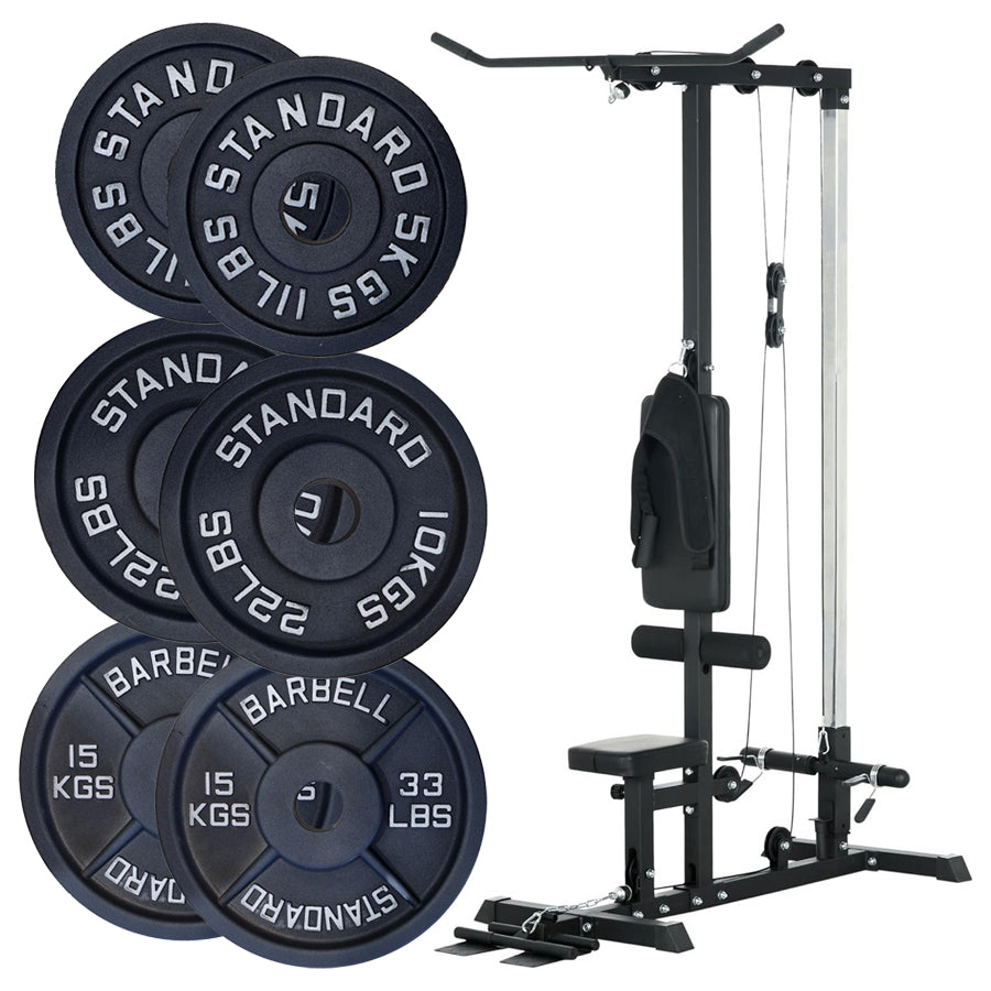 Professional LAT Pulldown Machine with Dual Pulley System - Adjustable Home Gym Cable Station for Back Strength Training - Complete Upper Body Workout Equipment for Home Fitness - Space-Saving Design