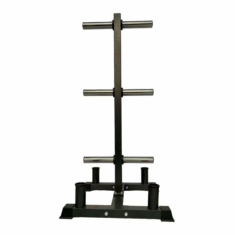 Heavy-Duty Olympic Weight Tree & 3-Tier Bar Stand - 200kg Capacity Gym Storage Rack for 2-Inch Plates - Home & Commercial Weight Organiser with Barbell Holders - Premium Black Steel Construction