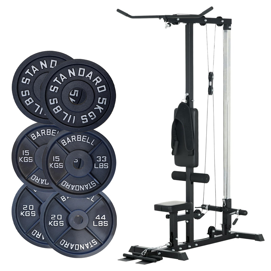 Professional LAT Pulldown Machine with Dual Pulley System - Adjustable Home Gym Cable Station for Back Strength Training - Complete Upper Body Workout Equipment for Home Fitness - Space-Saving Design