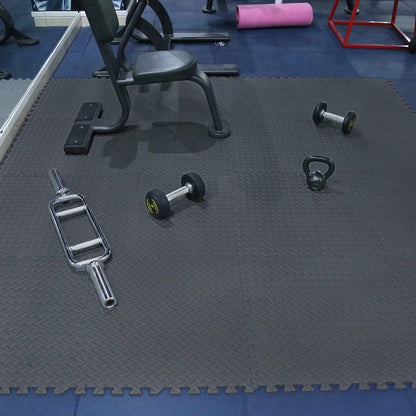 Premium Interlocking Exercise Mat - 10mm EVA Foam Puzzle Tiles - Professional Non-Slip Workout Flooring for Home Gym - Shock Absorbing Protective Floor Mat - Easy Assembly Black/Grey Design