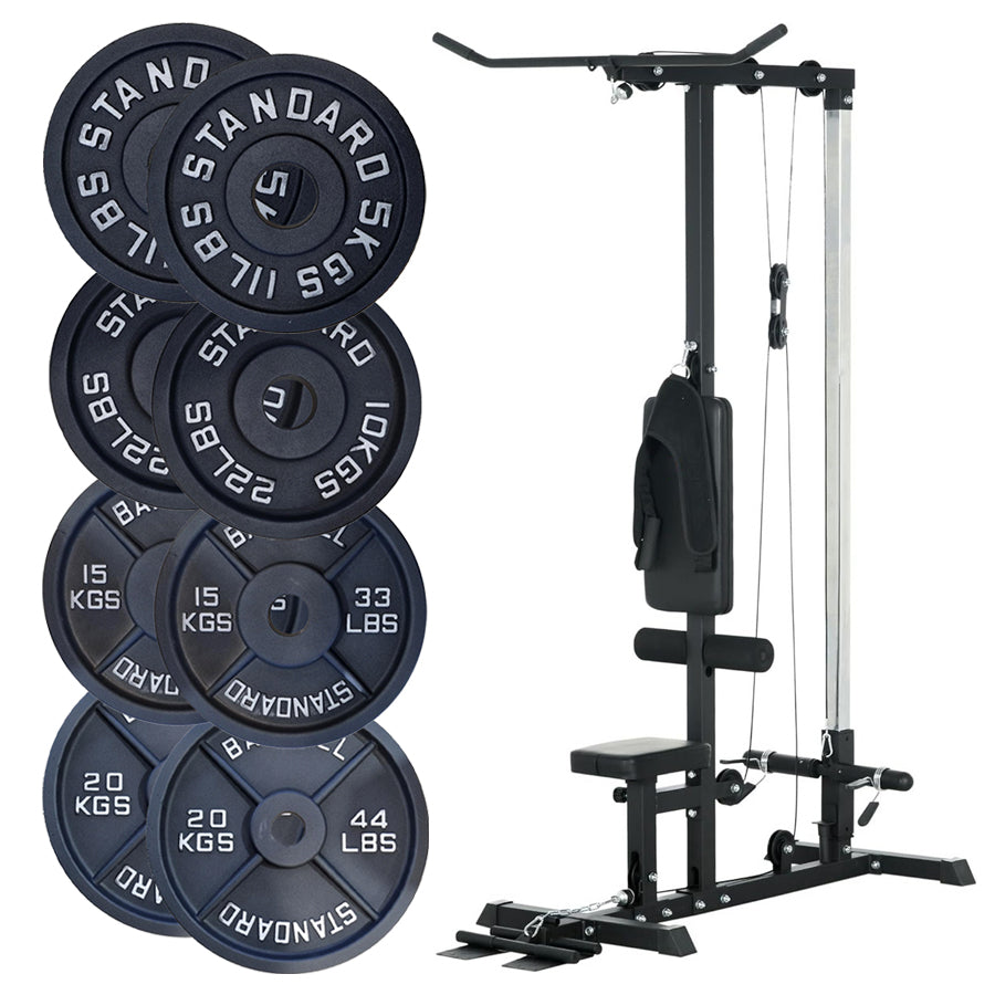 Professional LAT Pulldown Machine with Dual Pulley System - Adjustable Home Gym Cable Station for Back Strength Training - Complete Upper Body Workout Equipment for Home Fitness - Space-Saving Design