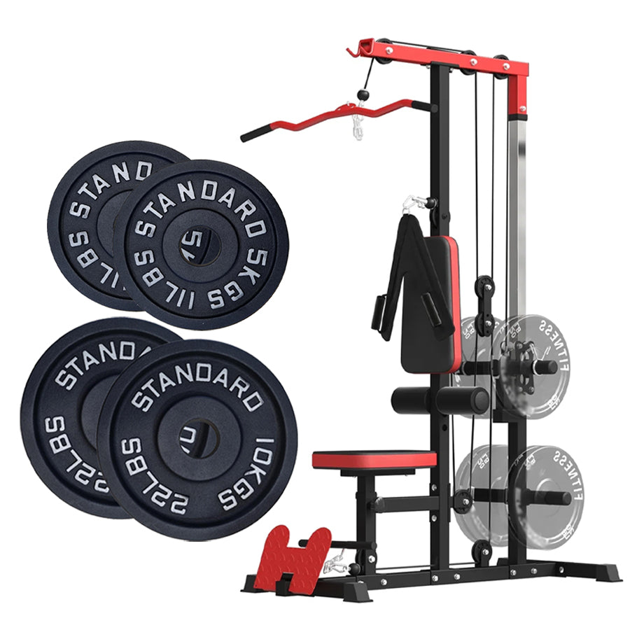 Professional LAT Pulldown Machine with Dual Pulley System - Adjustable Home Gym Cable Station for Back Strength Training - Complete Upper Body Workout Equipment for Home Fitness - Space-Saving Design
