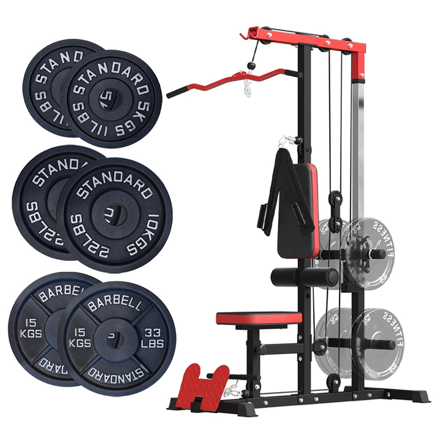 Professional LAT Pulldown Machine with Dual Pulley System - Adjustable Home Gym Cable Station for Back Strength Training - Complete Upper Body Workout Equipment for Home Fitness - Space-Saving Design