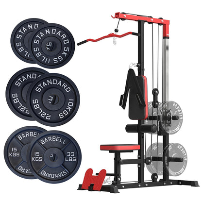 Professional LAT Pulldown Machine with Dual Pulley System - Adjustable Home Gym Cable Station for Back Strength Training - Complete Upper Body Workout Equipment for Home Fitness - Space-Saving Design