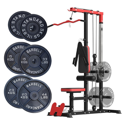Professional LAT Pulldown Machine with Dual Pulley System - Adjustable Home Gym Cable Station for Back Strength Training - Complete Upper Body Workout Equipment for Home Fitness - Space-Saving Design