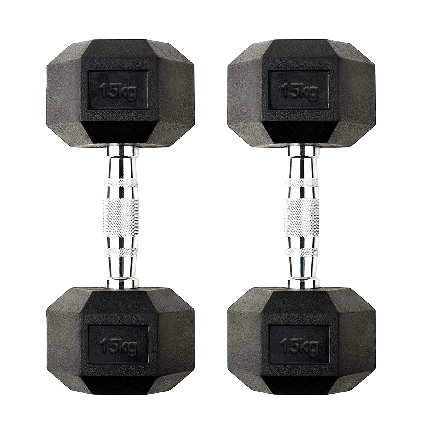 15kg Rubber Hex Dumbbells – Cast Iron Core with Rubber Coating & Non-Slip Metal Handles | Heavy Free Weights for Strength Training & Home Gym Workouts
