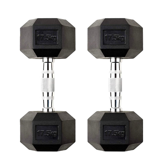 17.5kg Rubber Hex Dumbbells – Heavy Cast Iron with Rubber Coating & Steel Handles | Free Weights for Strength Training, Muscle Development & Home Gym Workouts