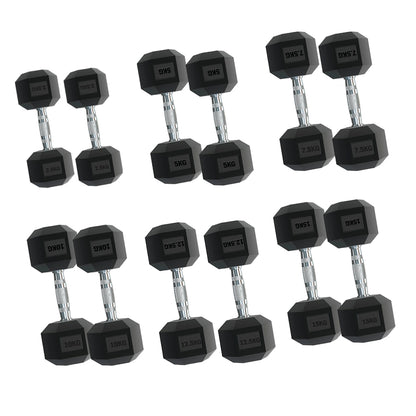 Professional 6-Pair Hex Dumbbell Set with Sturdy A6 Tree Rack - Complete Weight Training Package from 2.5Kg to 30kg - Rubber Coated Weights with Knurled Grip - Ideal for Home and Commercial Gyms