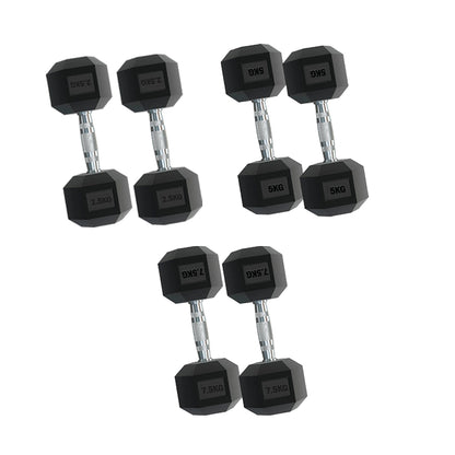 Complete Hex Dumbbell Set with Tree Rack - 3 Pairs Rubber Coated Free Weights (2.5kg to 15kg) - Heavy Duty Storage Stand - Contoured Grip Handle for Home Gym Strength Training - Premium Fitness Equipment