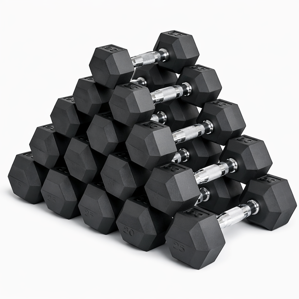 Premium Rubber-Coated Hex Dumbbells: Pairs & Complete Weight Sets from 2.5kg to 60kg - Anti-Roll Design with Ergonomic Metal Handles for Home Gym, Strength Training & Professional Bodybuilding