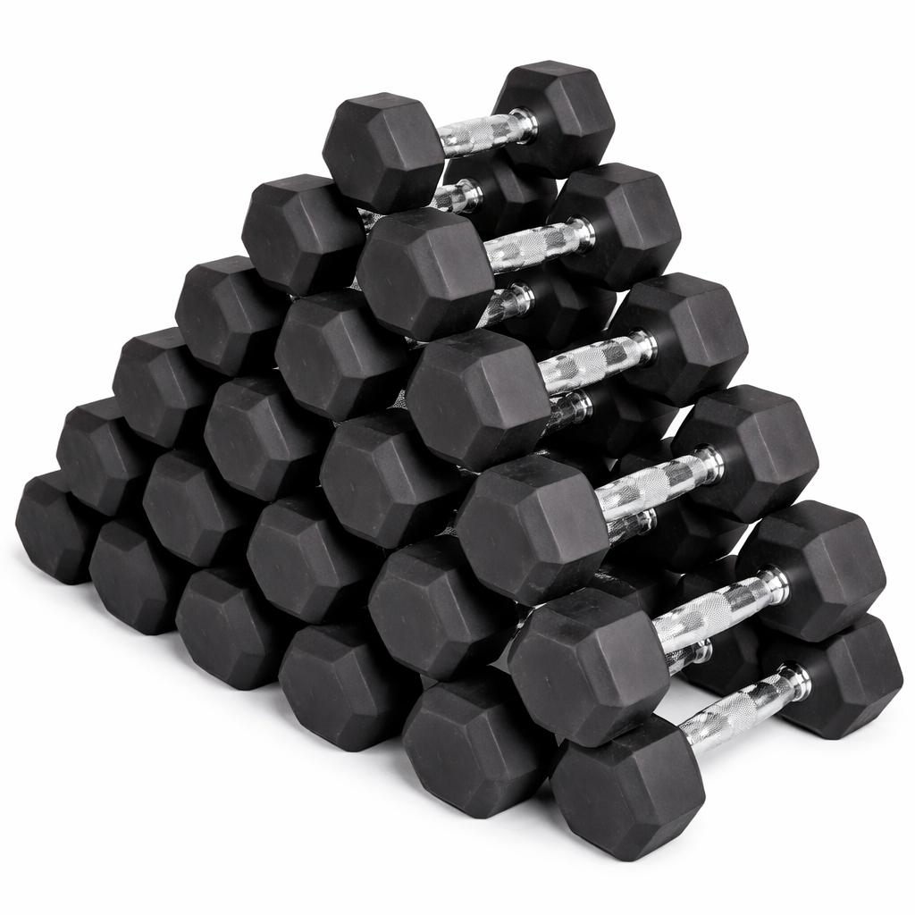 Premium Rubber-Coated Hex Dumbbells: Pairs & Complete Weight Sets from 2.5kg to 60kg - Anti-Roll Design with Ergonomic Metal Handles for Home Gym, Strength Training & Professional Bodybuilding