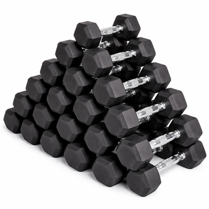Premium Rubber-Coated Hex Dumbbells: Pairs & Complete Weight Sets from 2.5kg to 60kg - Anti-Roll Design with Ergonomic Metal Handles for Home Gym, Strength Training & Professional Bodybuilding