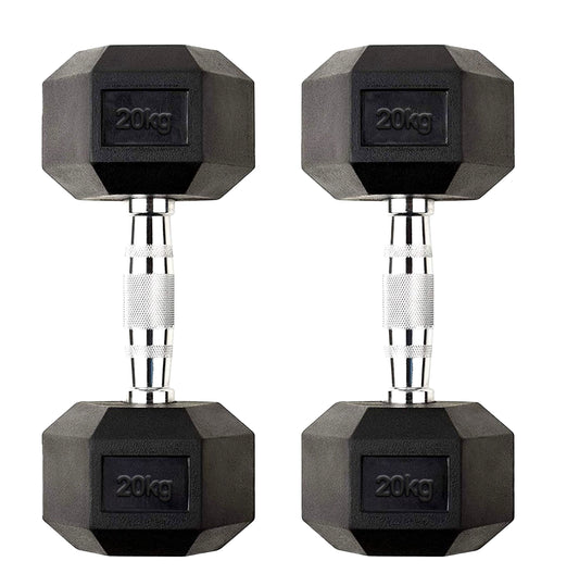 20kg Rubber Hex Dumbbells – Heavy-Duty Cast Iron with Rubber Coating & Knurled Steel Handles | Free Weights for Powerlifting, Strength Training & Home Gym Workouts