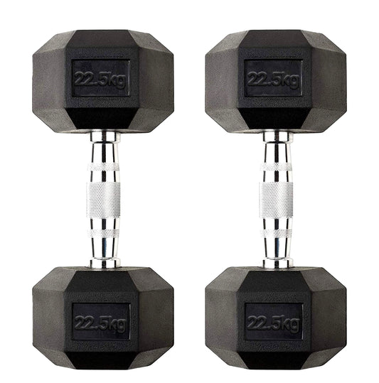 22.5kg Rubber Hex Dumbbells – Heavy-Duty Cast Iron with Rubber Coating & Steel Handles | Professional Free Weights for Strength Training & Home Gym Workouts