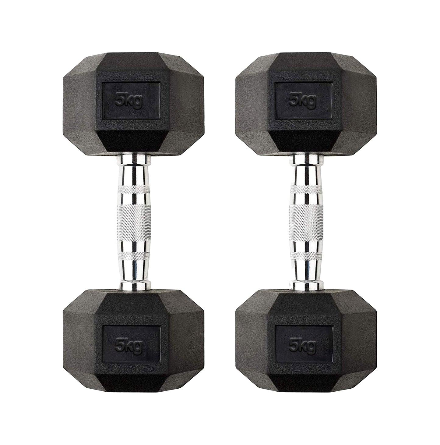 5kg Rubber Hex Dumbbells – Cast Iron Core with Rubber Coating & Knurled Metal Handles | Durable Free Weights for Strength Training & Home Gym Workouts.