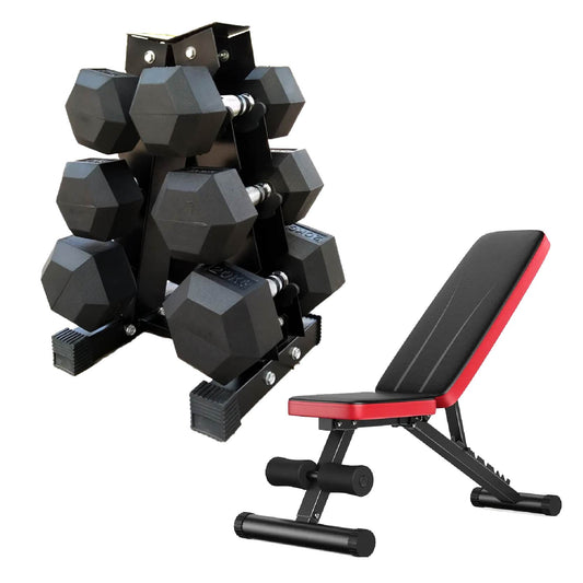 Complete Hex Dumbbell Set with Tree Rack - 3 Pairs Rubber Coated Free Weights (2.5kg to 30kg) - Heavy Duty Storage Stand - Contoured Grip Handle for Home Gym Strength Training - Premium Fitness Equipment