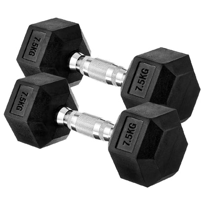 Premium Rubber-Coated Hex Dumbbells: Singles, Pairs & Complete Weight Sets from 2.5kg to 60kg - Anti-Roll Design with Ergonomic Metal Handles for Home Gym, Strength Training & Professional Bodybuilding