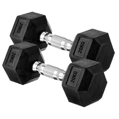 Premium Rubber-Coated Hex Dumbbells: Singles, Pairs & Complete Weight Sets from 2.5kg to 60kg - Anti-Roll Design with Ergonomic Metal Handles for Home Gym, Strength Training & Professional Bodybuilding