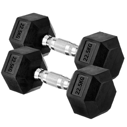 Premium Rubber-Coated Hex Dumbbells: Singles, Pairs & Complete Weight Sets from 2.5kg to 60kg - Anti-Roll Design with Ergonomic Metal Handles for Home Gym, Strength Training & Professional Bodybuilding