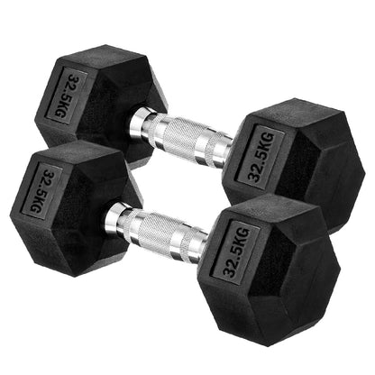 Premium Rubber-Coated Hex Dumbbells: Singles, Pairs & Complete Weight Sets from 2.5kg to 60kg - Anti-Roll Design with Ergonomic Metal Handles for Home Gym, Strength Training & Professional Bodybuilding