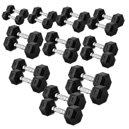 Premium Rubber-Coated Hex Dumbbells: Singles, Pairs & Complete Weight Sets from 2.5kg to 60kg - Anti-Roll Design with Ergonomic Metal Handles for Home Gym, Strength Training & Professional Bodybuilding