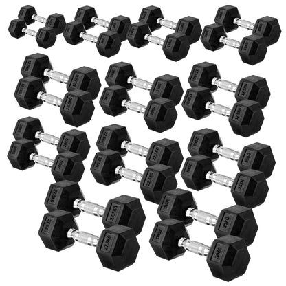 Premium Rubber-Coated Hex Dumbbells: Singles, Pairs & Complete Weight Sets from 2.5kg to 60kg - Anti-Roll Design with Ergonomic Metal Handles for Home Gym, Strength Training & Professional Bodybuilding
